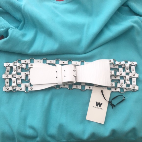 White leather chain mail belt by Worth main image 7